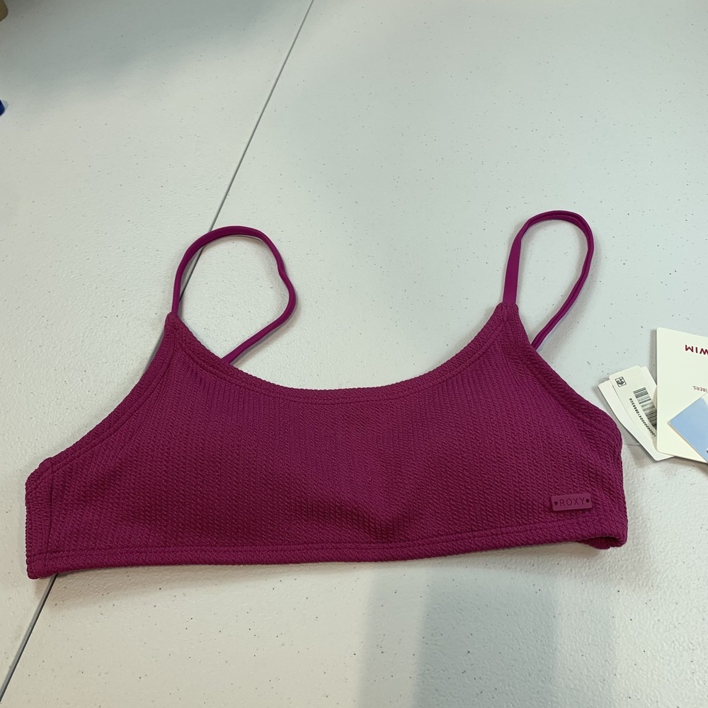 Roxy Women's Swim Bikini Top XS Aruba Basic Bralette Pink Raspberry Textured